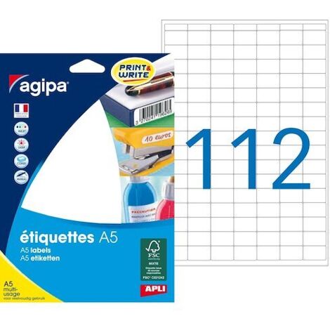Étiquettes adresses 12 x 18,3 mm Agipa 114006 - Boîte de 1792