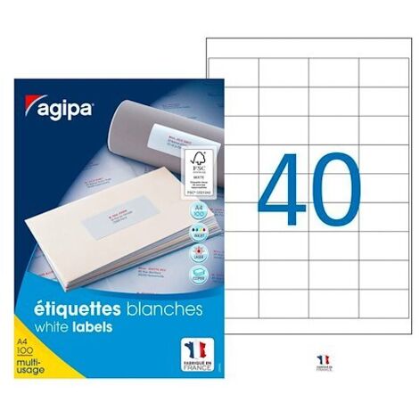 Etiquettes adresses 48,5 x 25,4 mm Agipa 118991 - Boîte de 4000