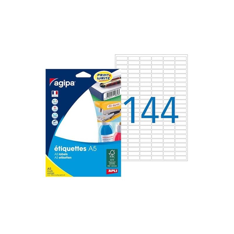 Étiquettes adresses 8 x 20 mm Agipa 114017 - Boîte de 2304 - Lot de 5