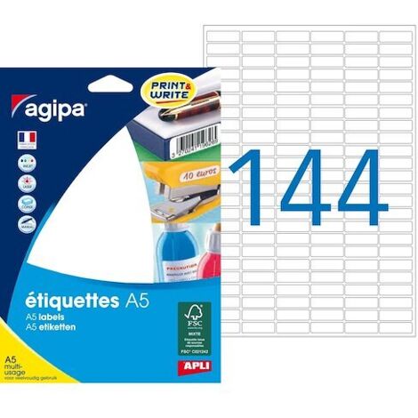 Étiquettes adresses 8 x 20 mm Agipa 114017 - Boîte de 2304 - Lot de 5