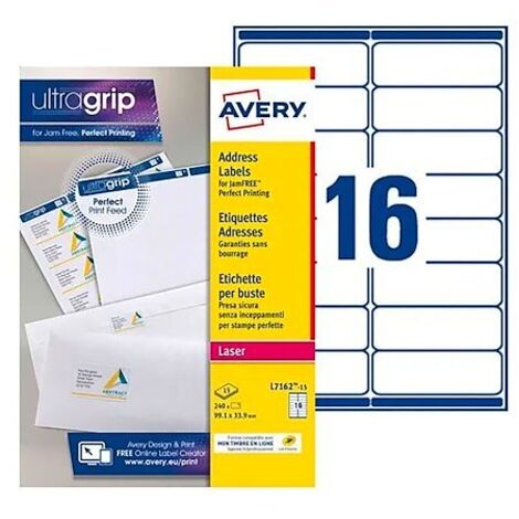 Étiquettes adresses expédition laser 99,1 x 33,9 mm Avery L7162-15 - Boîte de 240
