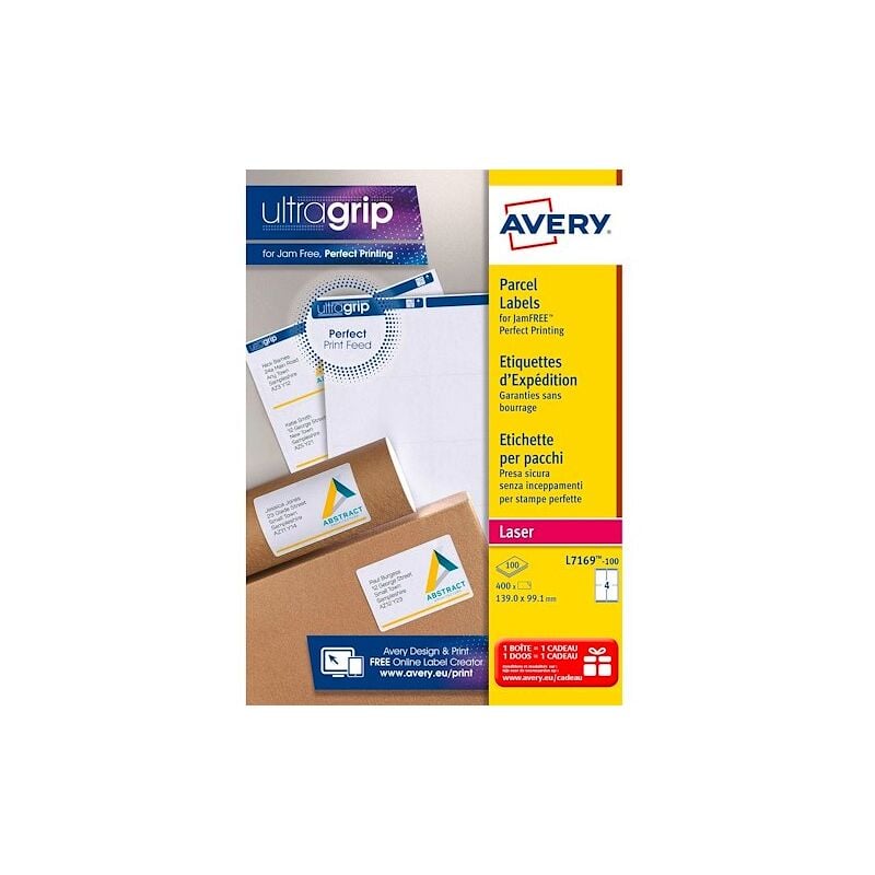 Etiquettes adresses laser 99,1 x 139 mm Avery L7169-100 - Boîte de 400