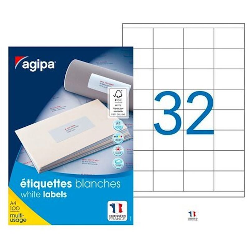 Étiquettes adresses multi-usages 51 x 33,8 mm Agipa blanches - Boîte de 3200
