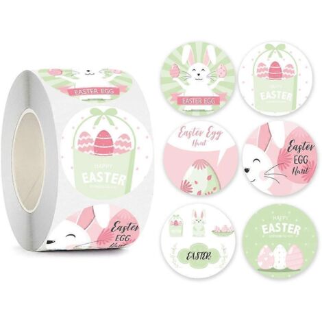 Étiquettes autocollantes pour décorations de Pâques, cadeaux pour enfants, lapin de Pâques en peluche - Rouleau d'autocollants