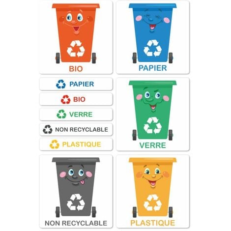ETIQUETTES AUTOCOLLANTES TRI SÉLECTIF POUR POUBELLES (I0890)