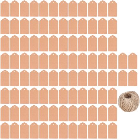Étiquettes Cadeau DIY Papier Kraft 100 Pièces - Corde Jute 30m pour Mariage Noël Action de Grâce - Couleur Bois Double Face