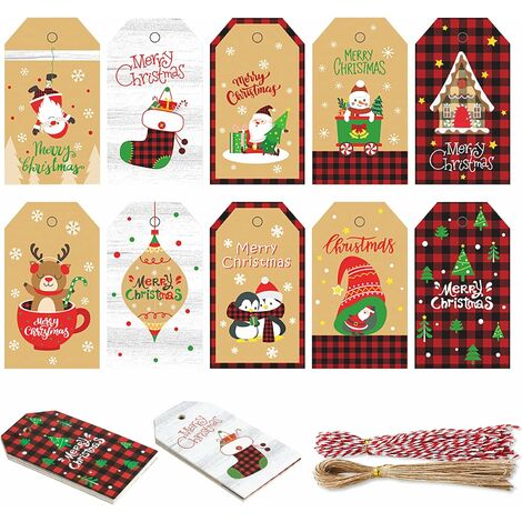 48 Pièces Étiquettes Cadeau Noël Étiquettes de Cadeau Kraft