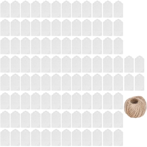Étiquettes Cadeaux DIY en Papier Kraft 100 Pièces, Corde Jute 30m pour Mariage Noël Action de Grâces - Blanc