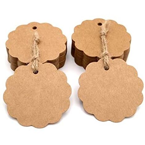 Étiquettes cadeaux rondes en papier kraft de 5 cm, 50 pièces, avec ficelle de jute pour loisirs créatifs