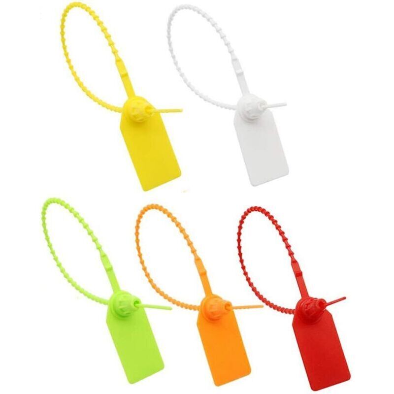 Étiquettes d'attache de câble, 100 étiquettes d'attache de câble en plastique, étiquette de marque autobloquante, pour vêtements, chaussures, sacs à