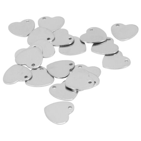 Étiquettes de cœur en acier inoxydable pour animaux de compagnie, 20 pièces, 13x14mm, avec trou d'attache, couleur argent métallique