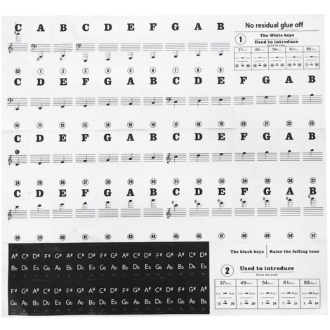Étiquettes de piano autocollantes pour débutants, notes de musique et chiffres en PVC noir et blanc pour enfants.