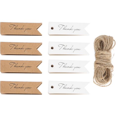 Étiquettes de remerciement kraft 400 pièces, cartes en papier blanc et marron pour emballage cadeau, ficelle incluse.
