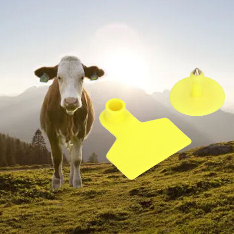 Étiquettes d'Identification pour Animaux Ferme - Jaune - 100 Paquets - Plastique Durable - 49x42mm