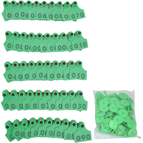 Étiquettes d'oreille numérotées 001-100 pour bétail, 100 pièces en TPU vert, accessoire d'élevage durable.