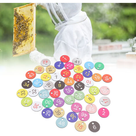 Etiquettes Numériques Round - Lot de 50 Étiquettes Plastique Numérotées 1-50 pour Apiculture et Élevage - ABS Diamètre 3.5cm avec Trou 5.5mm