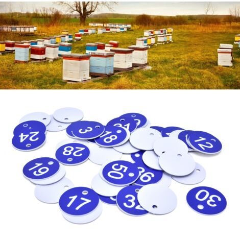 Étiquettes Numérotées ABS, Lot de 50 (1-50) Bleu pour Apiculture et Élevage