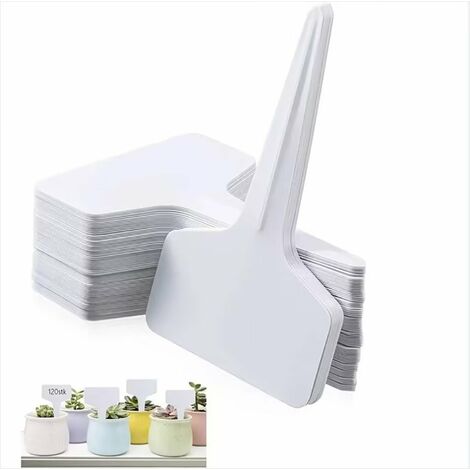 Etiquettes Plantes, Etiquette Semis,120x Etiquette Potager de type T(6 x 10 cm),imperméables étiquettes,Etiquetage Réutilisable-Contenants et Pour Plantes (Blanc120),macaron