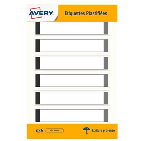 Etiquettes plastifiées autocollantes Avery 17 x 86 mm - paquet de 36