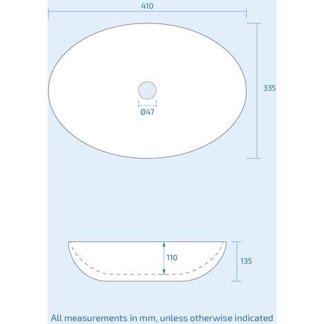 NES HOME Etive 410 x 335mm Oval Cloakroom Counter Top Basin Sink Bowl