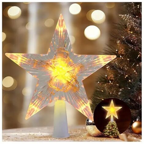 Étoile de Noël Lumineuse LED - Cime de Sapin - Plastique ABS - Éclairage Doux - Transparent
