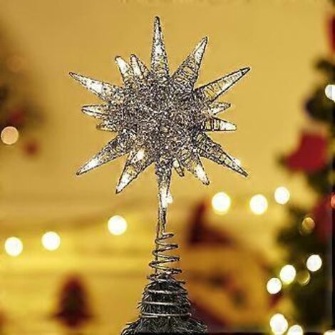 Étoile de Noël pour sapin de Noël, cime de sapin lumineuse LED, étoile de Moravie en fer scintillant, décoration de Noël d'intérieur pour Pa
