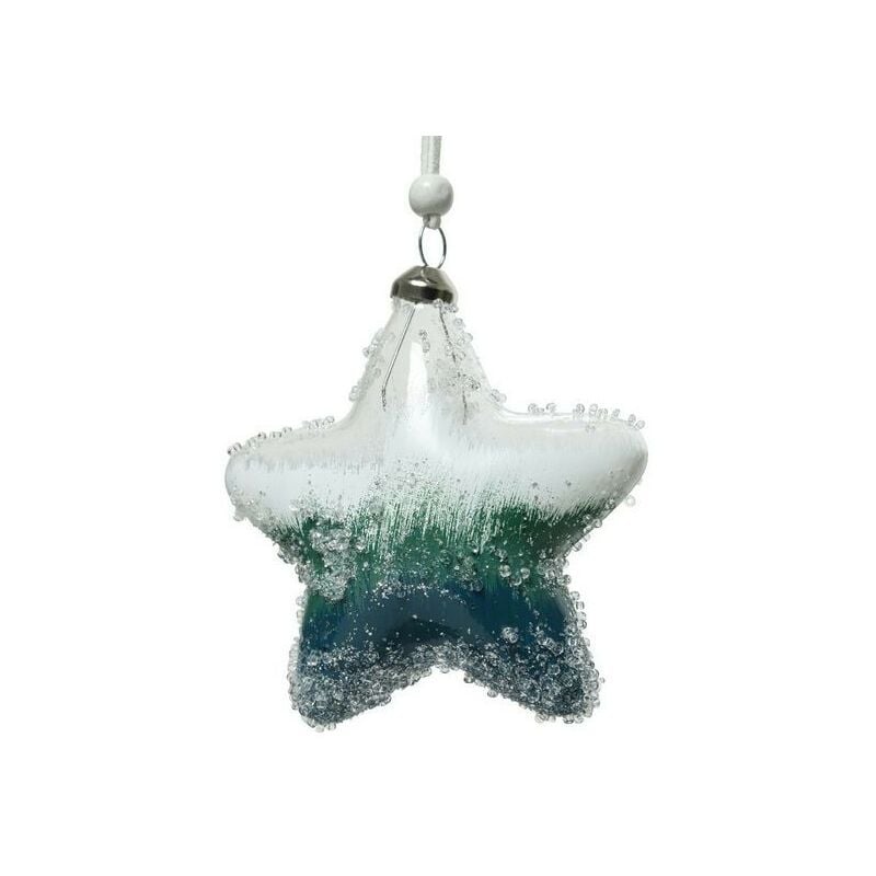 Etoile en verre à suspendre Artic Blue dim 10 cm Carton de 2
