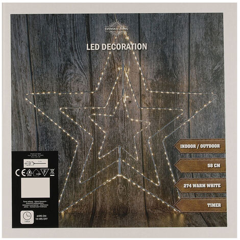 Étoile LED 55cm avec 274 LED blanc chaud - Intérieur / Extérieur - avec fiche secteur