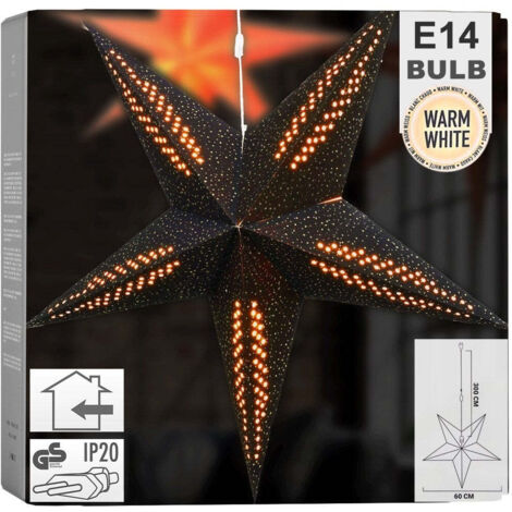 Étoile lumineuse suspendue en papier noir 60 cm