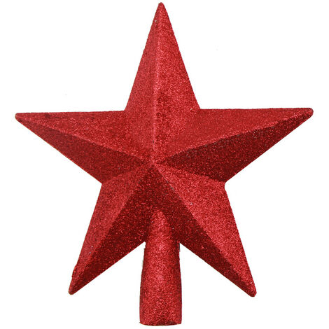 Étoile pour Sapin de Noël -- Plastique Sombre/résistant - Brillant/pailleté - pour Toute décoration de fête - Rouge 20cm