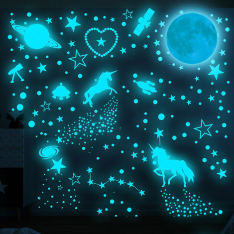 Étoiles phosphorescentes pour plafond, stickers muraux licorne décoration murale licorne pour chambr