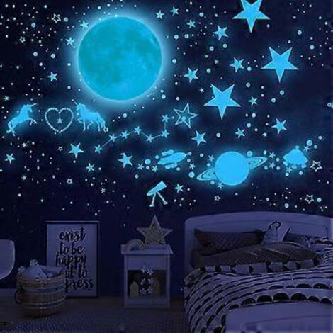 Étoiles phosphorescentes SZTXJ pour plafond, stickers muraux licorne, décoration murale licorne pour chambre de fille, autocollants lumineux licorne étoiles planète pour plafond