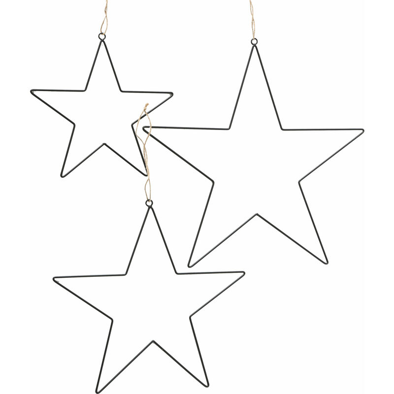 Spetebo - Etoiles suspendues en fer, lot de 3 - 30 cm, 40 cm, 50 cm - couleur : noir