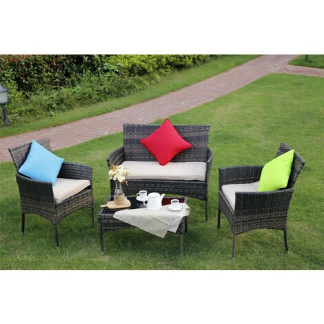 Eton 4-Piece Outdoor Rattan Garden Furniture Conservatory Brown Sofa Set Table and Chairs