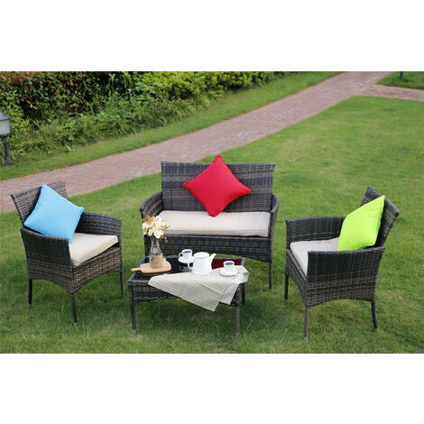 Eton 4-Piece Outdoor Rattan Garden Furniture Conservatory Sofa Brown Set With Rain Cover