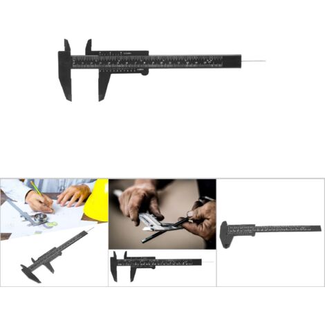 Étrier de précision 150mm en plastique double échelle, outil de mesure avec vernier 0.5mm (Noir)
