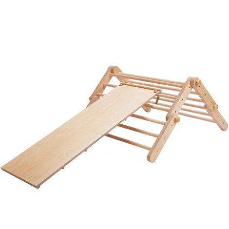 Ette Tete Mopitri Triangle d'escalade en bois avec toboggan Structure / Cadre d'escalade Montessori intérieur avec rampe pour enfants Modifiable avec 5 pièces - Marron