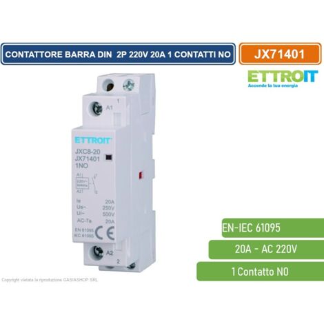 ETTROIT - AC CONTATTORE MODULARE SU BARRA DIN AC 2P 220V 20A 1 CONTATTO APERTO NO