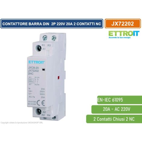ETTROIT - AC CONTATTORE MODULARE SU BARRA DIN AC 2P 220V 20A 2 CONTATTI CHIUSI NC