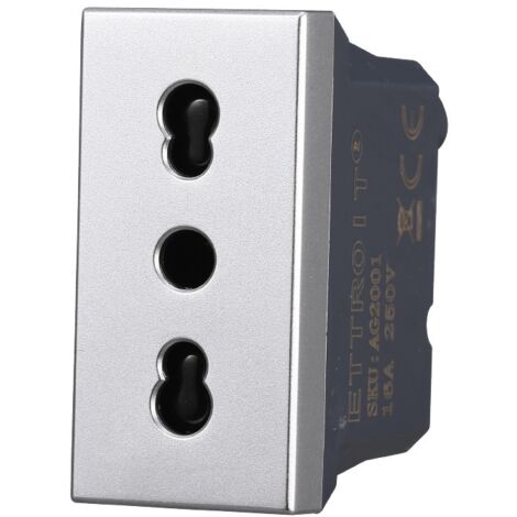 ETTROIT AG2001 Bivalente Bypass-Steckdose 2P+E 10/16A Graue Farbe Kompatibel mit Bticino Axolute