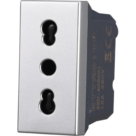 ETTROIT AG2001 Presa Bipasso Bivalente 2P+T 10/16A Colore Grigio Compatibile Con Bticino Axolute