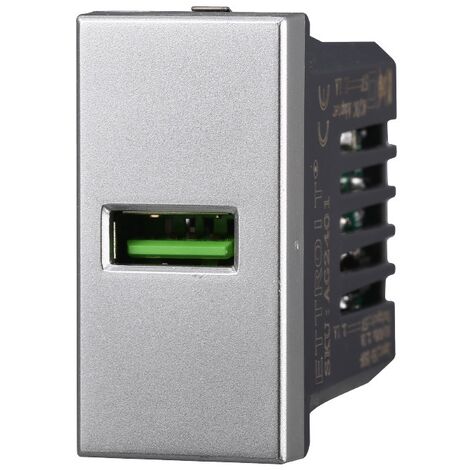 ETTROIT AG2401 Modulo Presa Caricatore USB 5V 2,1A Grigio USB-A Compatibile Con Bticino Axolute