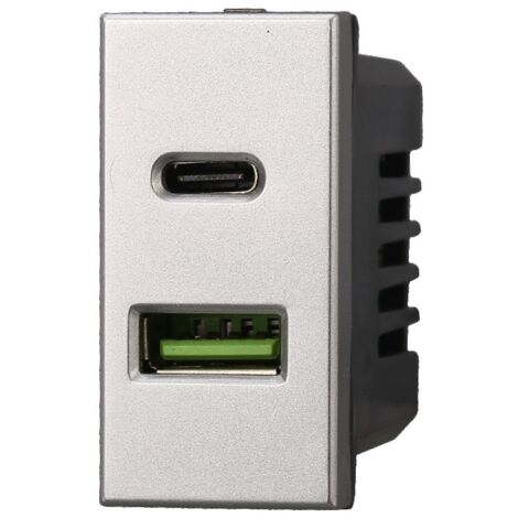 ETTROIT AG3002 USB-Ladebuchse, 2 Anschlüsse, 3,1 A, USB-A + USB Typ C, Grau, kompatibel mit Bticino Axolute