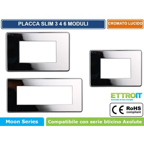 ETTROIT AN87613 Placca Slim Sottile 6P colore Cromo Lucido Compatibile Con Bticino Axolute Air