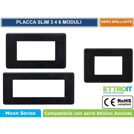 ETTROIT AN87624 Placca Slim Sottile 6P colore Nero Brillante Lucido Compatibile Con Bticino Axolute Air