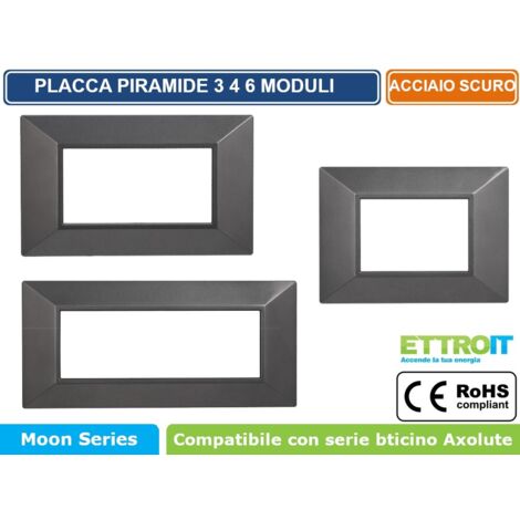 ETTROIT AN90307 Placca Piramide Serie Moon 3P Colore Acciaio Scuro Compatibile Con Bticino Axolute