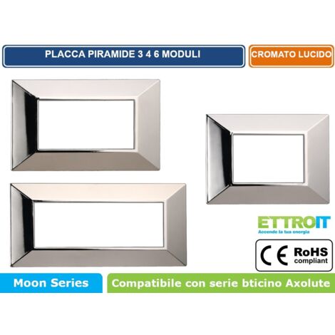 ETTROIT AN90313 Placca Piramide 3P Serie MOON Colore Cromo Lucido Compatibile Con Bticino Axolute
