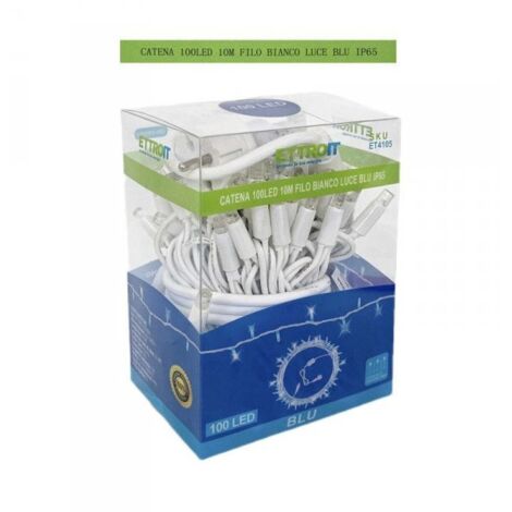ETTROIT Catena Luminosa 100 LED, 10Mt, Luce Blu, Cavo Bianco, IP65, Prolungabile, Effetto Flash Bianco, ghirlanda nataliza, negozi, balcone