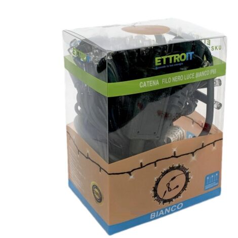 ETTROIT Catena Luminosa 100 LED, 10Mt, Luce Giallo, Cavo Nero, IP65, Prolungabile, Effetto Flash Bianco, ghirlanda nataliza, negozi, balcone