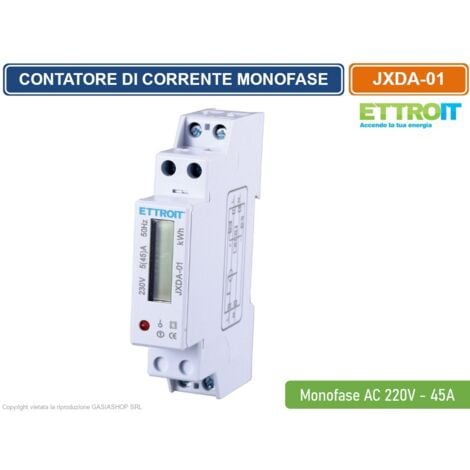 ETTROIT - CONTATORE ENERGIA ELETTRICA MONOFASE SU GUIDA DIN PER USO DOMESTICO 1 MODULO AC 220V 5(45)A